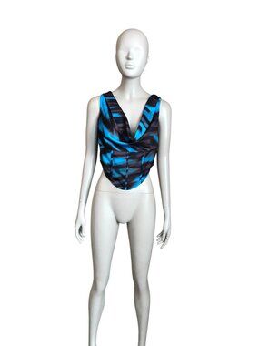 NWT PrettyLittleThing Blue and Brown Bardot Corset